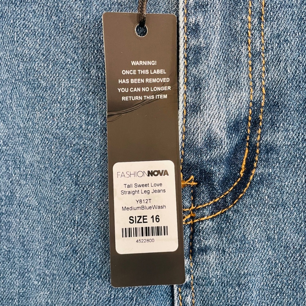 NWT Fashion Nova Sweet Love Straight Leg Jeans TALL Wide Leg Medium Wash Size 16 - Picture 7 of 12